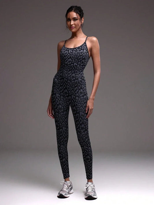 Sport Strappy Leopard Print Unitard Padel Tennis Pickleball Gym Fitness