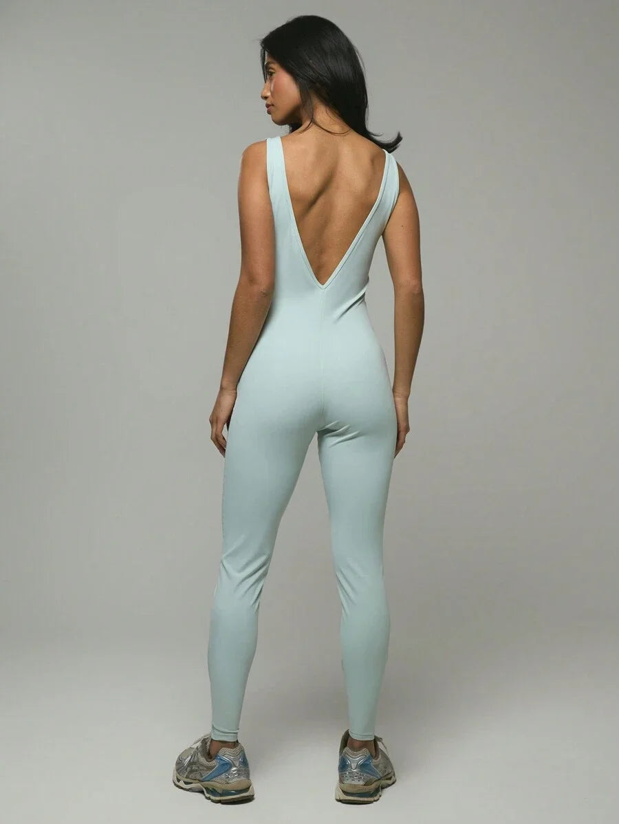 Sport Sweatshirt Neck Seam Detail Jumpsuit Gym Fitness