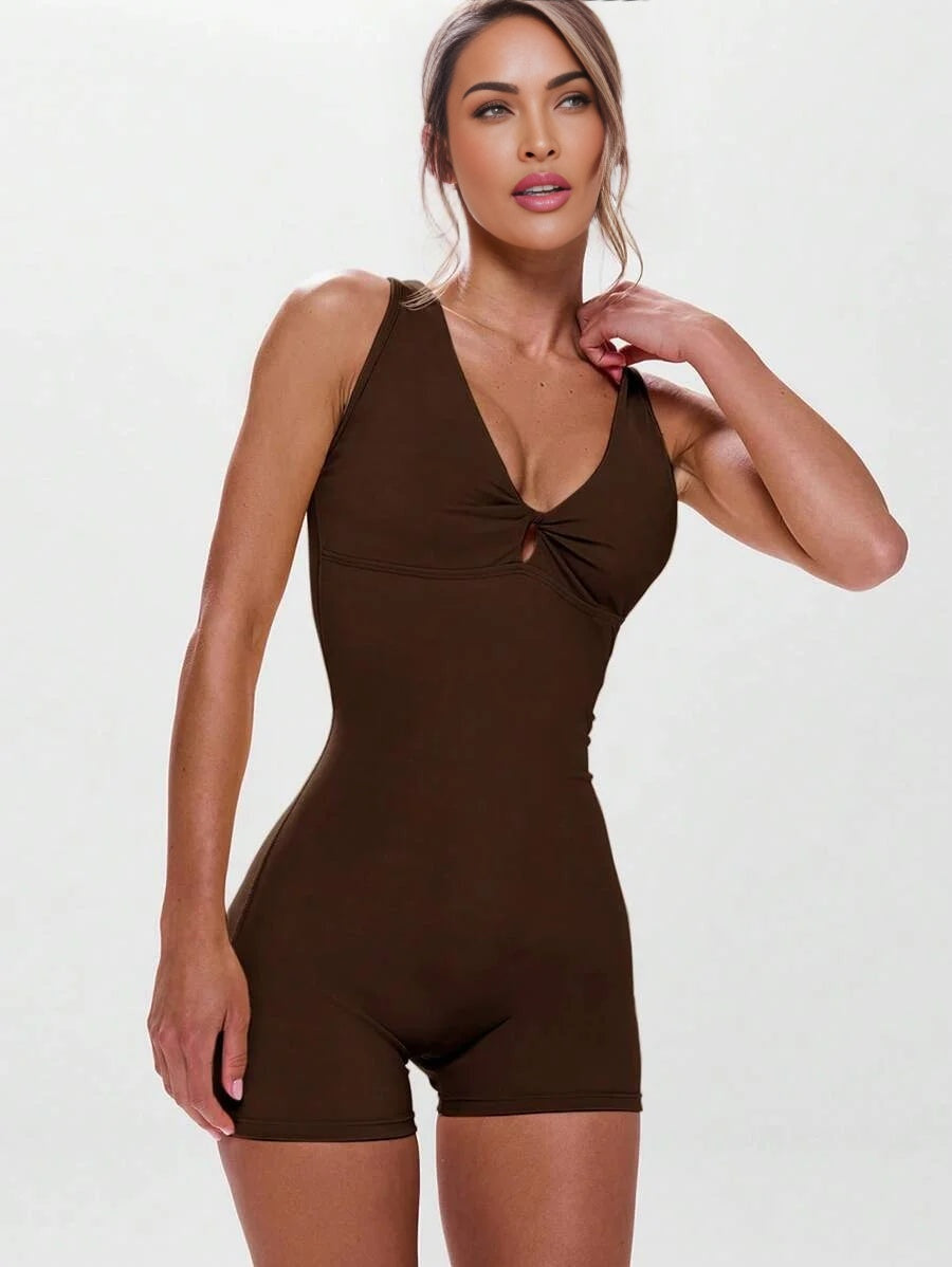 Sport Twist Front Cut Out Back Sleeveless Unitard Active Workout Gym Padel Tennis Pickleball Gym