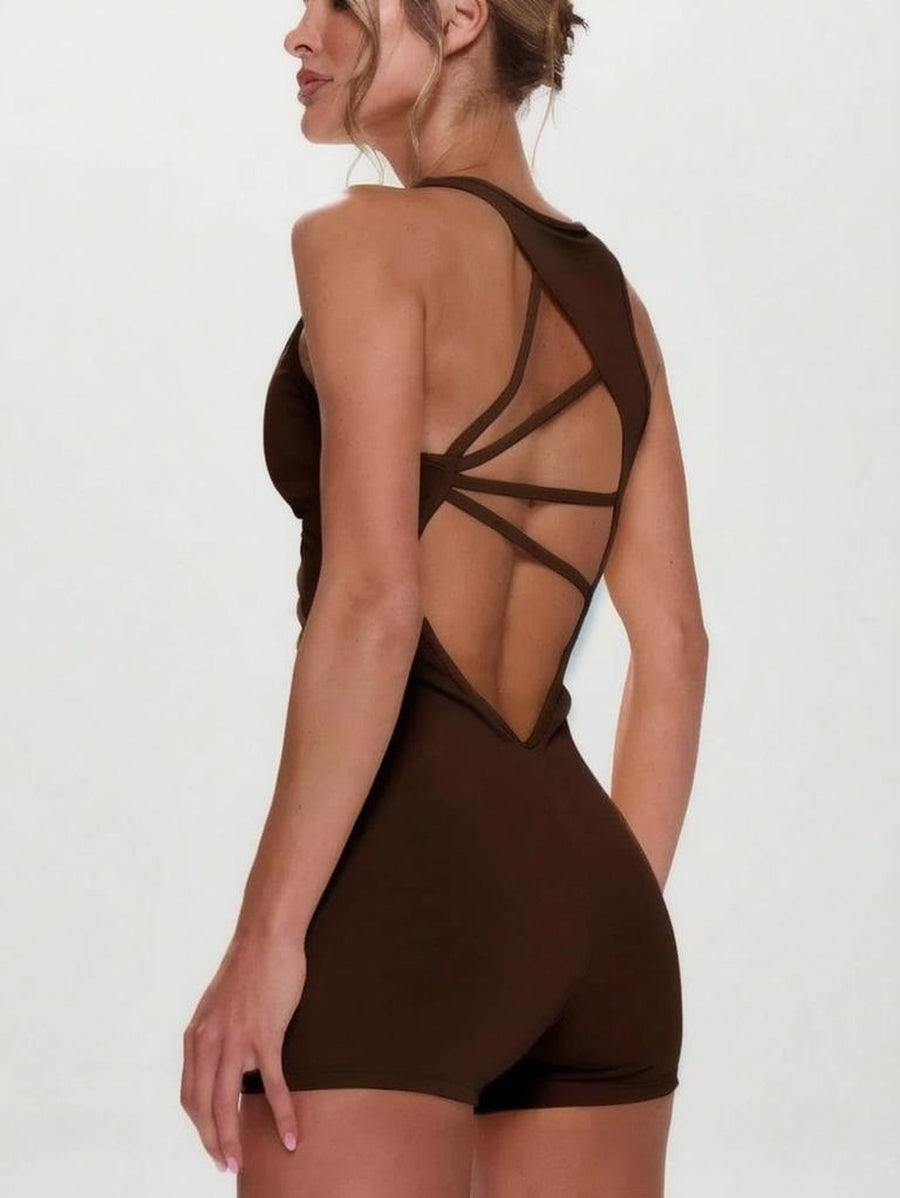 Sport Twist Front Cut Out Back Sleeveless Unitard Active Workout Gym Padel Tennis Pickleball Gym