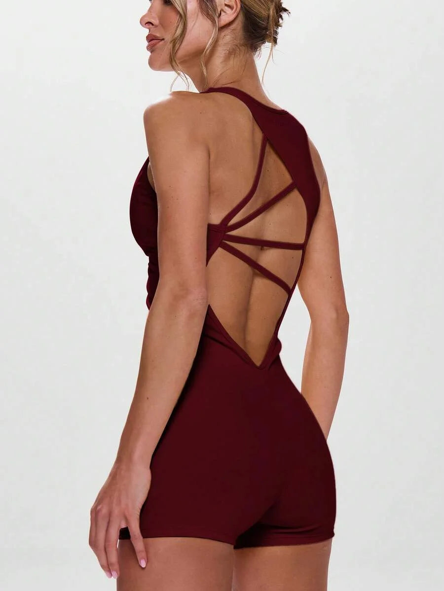 Sport Twist Front Cut Out Back Sleeveless Unitard Active Workout Gym Padel Tennis Pickleball Gym