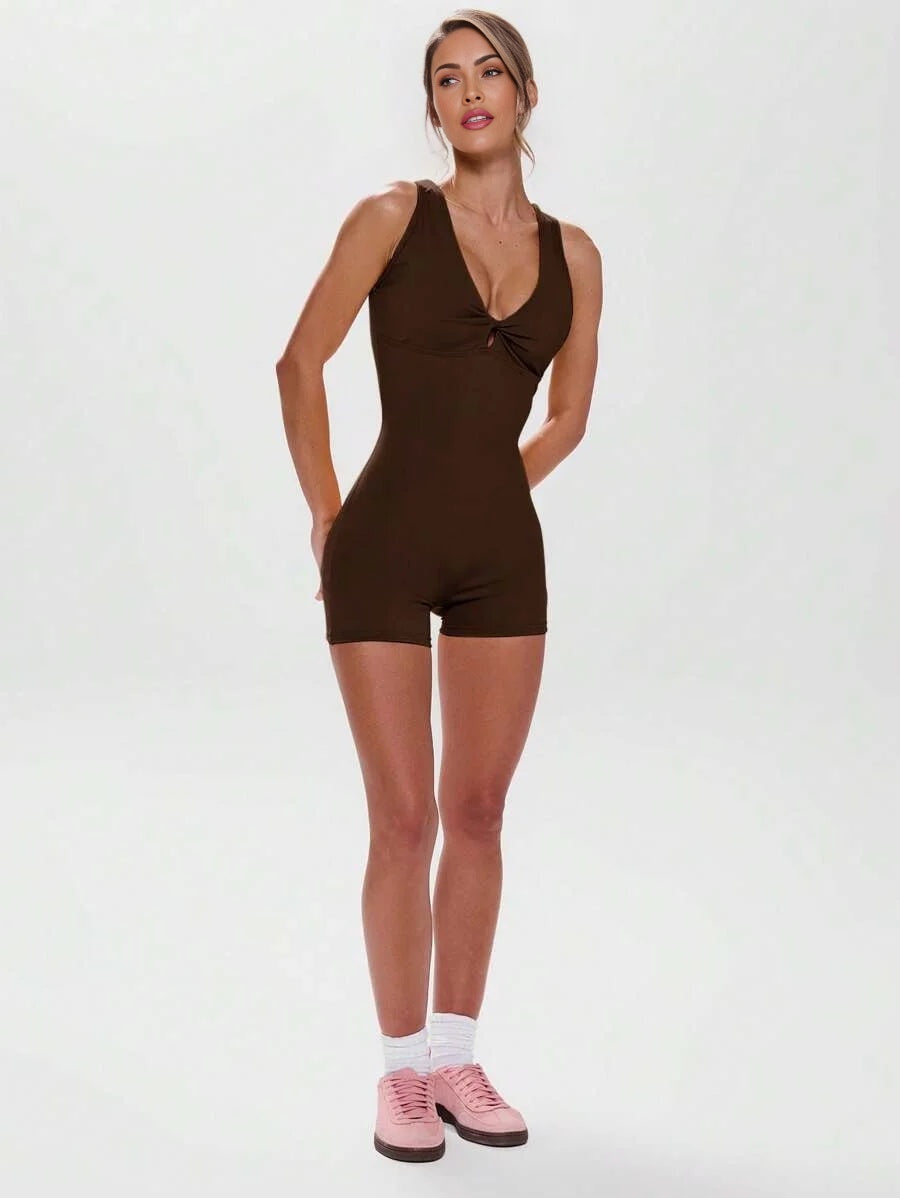 Sport Twist Front Cut Out Back Sleeveless Unitard Active Workout Gym Padel Tennis Pickleball Gym