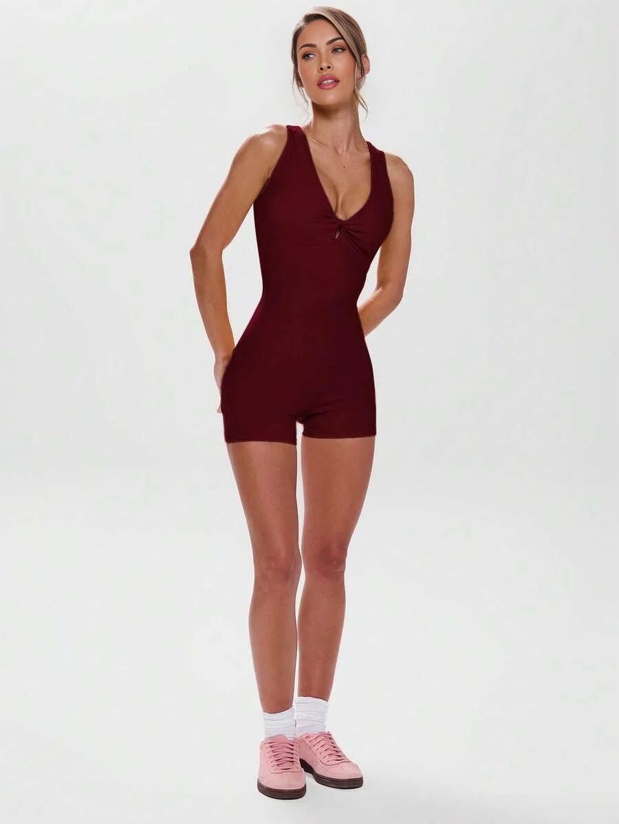 Sport Twist Front Cut Out Back Sleeveless Unitard Active Workout Gym Padel Tennis Pickleball Gym