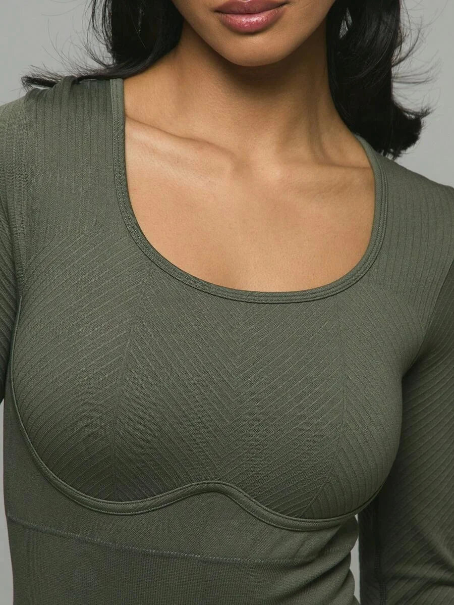 Sport Under Bust Seam Detail Long Sleeve Fitted Playsuit Padel Tennis Pickleball Gym Fitness