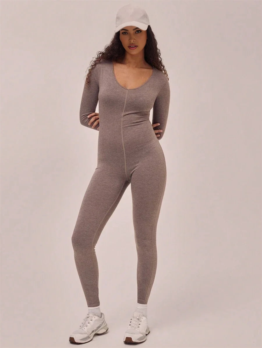 Sport V Neck Long Sleeve Unitard Gym Fitness