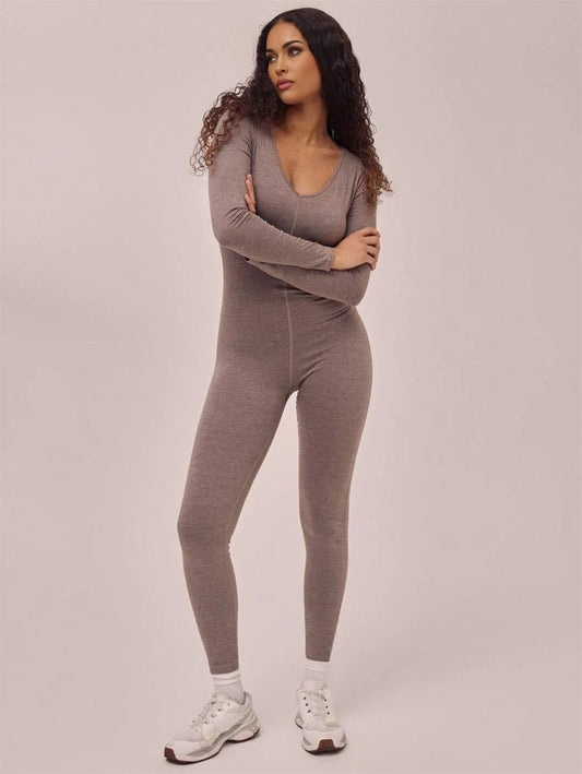 Sport V Neck Long Sleeve Unitard Gym Fitness