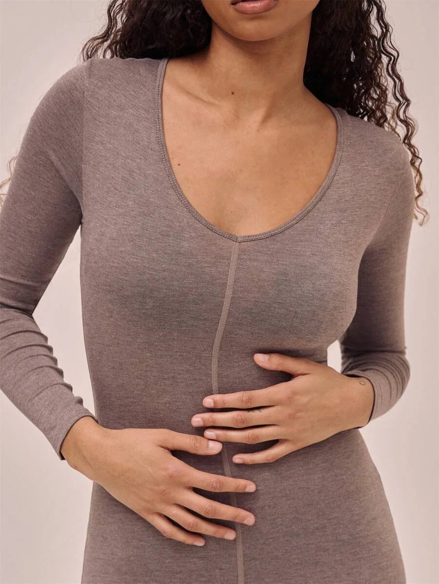 Sport V Neck Long Sleeve Unitard Gym Fitness