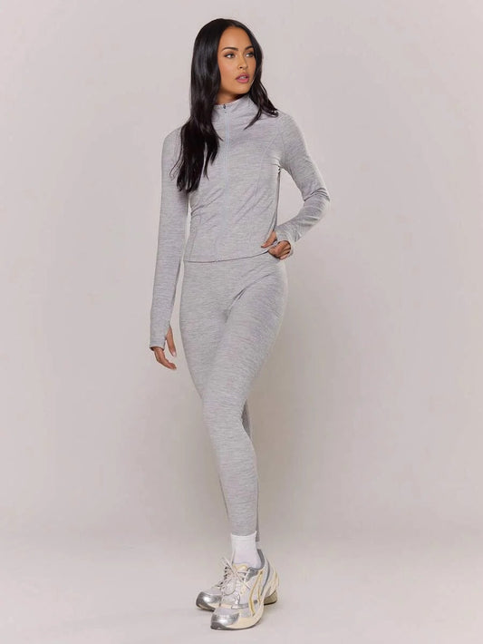 Sport Zip Through Long Sleeve Fitted Cinched Jacket And Seamless Leggings CoOrd Activewear Set
