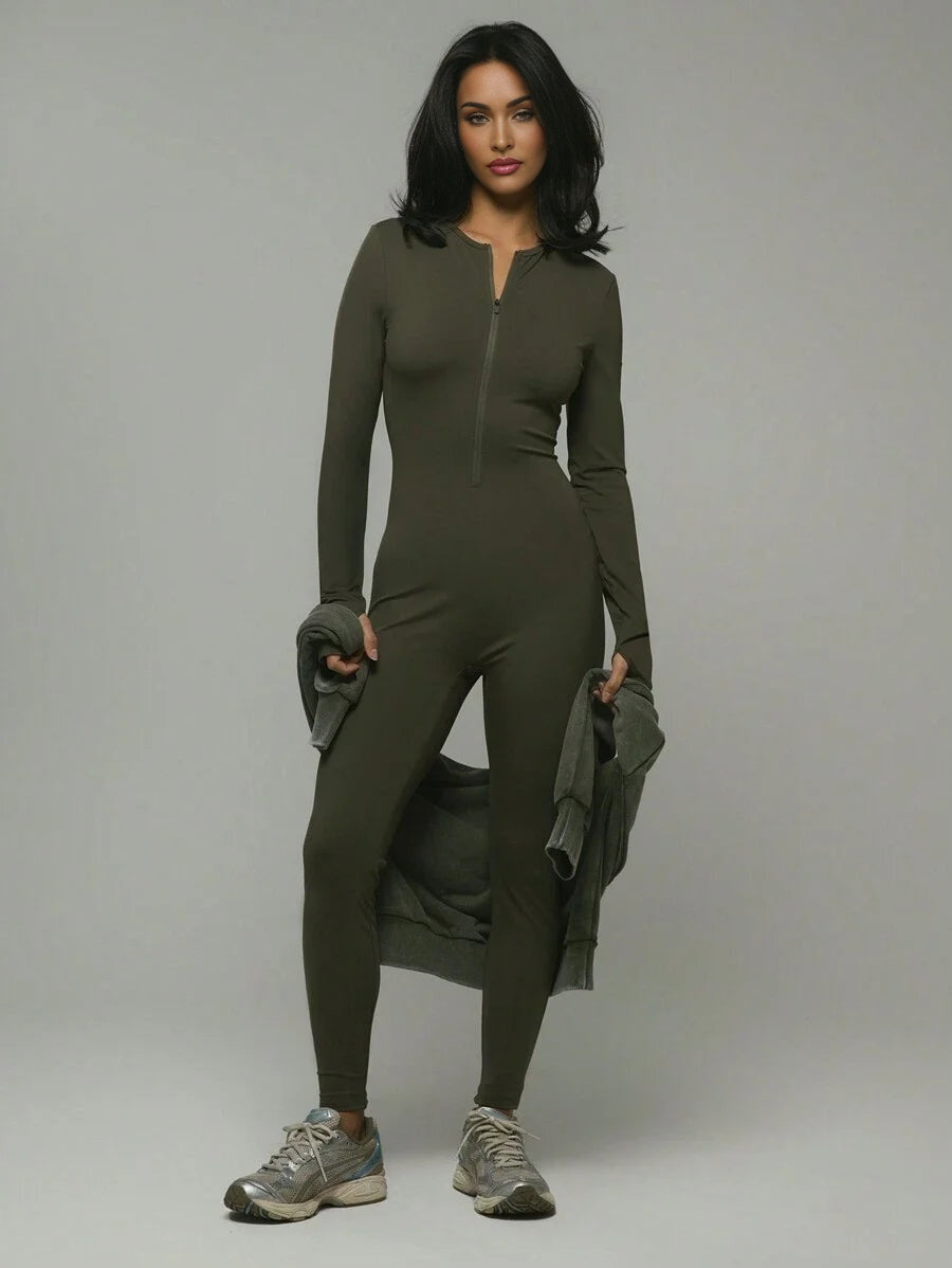 Sport Zip Up Fitted JumpsuitPadel Tennis Pickleball Gym Fitness