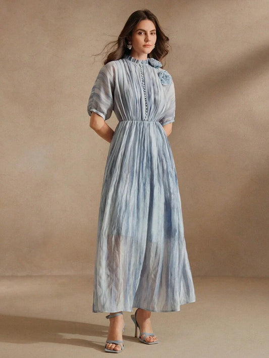 Spring Design Elegant Pleated Tie Dye Women Dress Dress Blouse