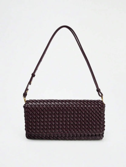Spring New Arrival Womens Burgundy Flap Crossbody Handbag With Woven Design