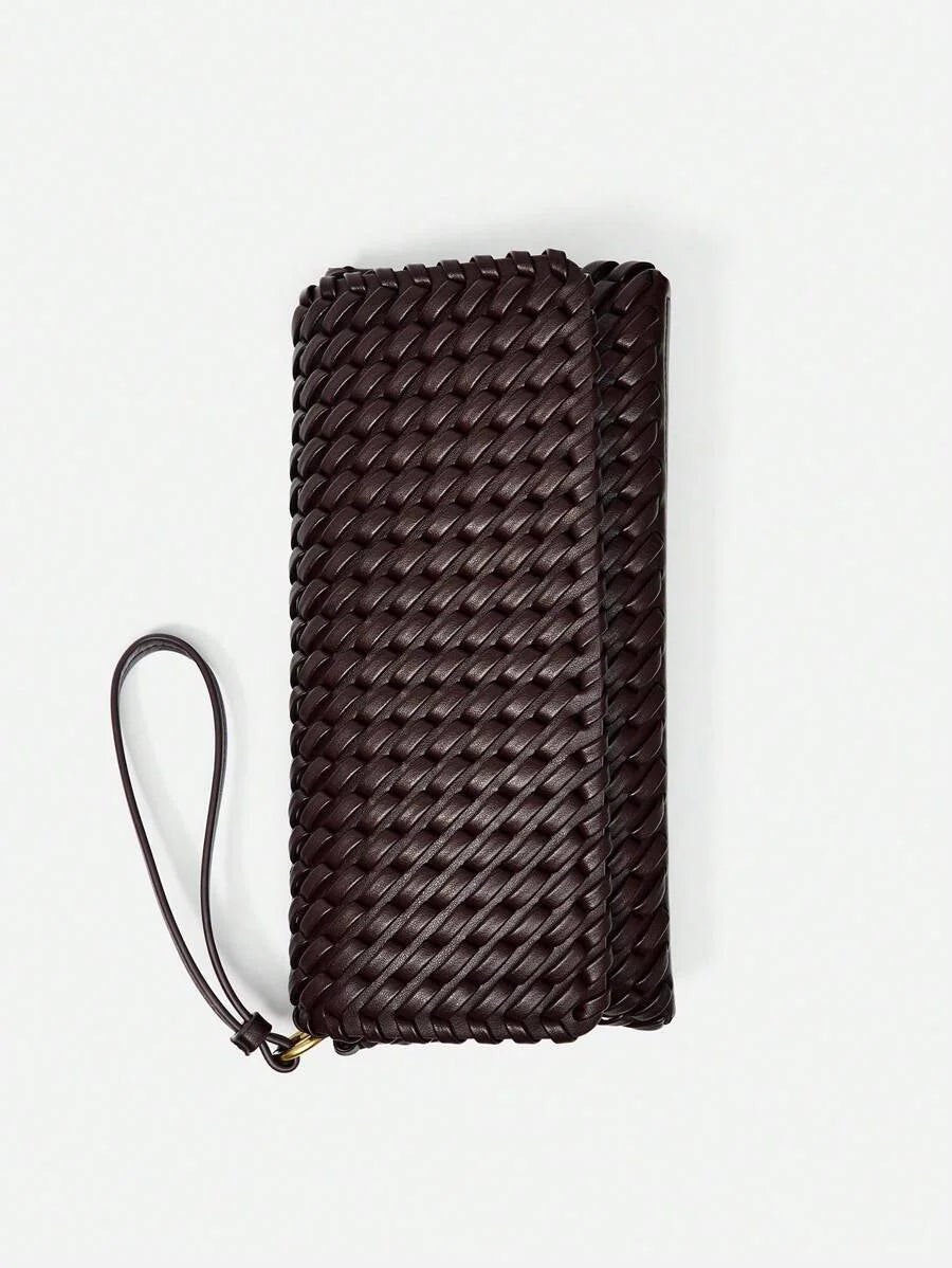 Spring New Arrival Womens Burgundy Flap Crossbody Handbag With Woven Design