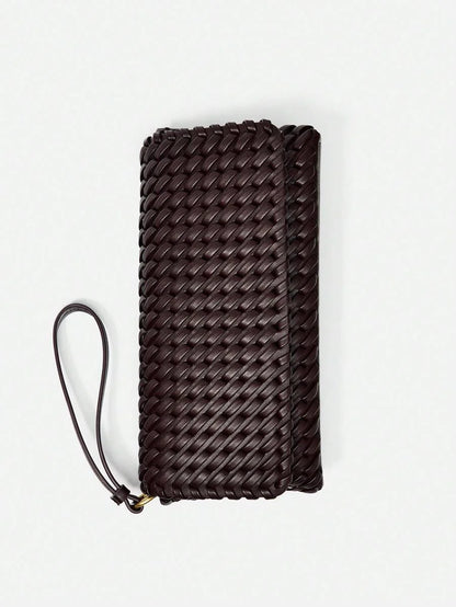 Spring New Arrival Womens Burgundy Flap Crossbody Handbag With Woven Design