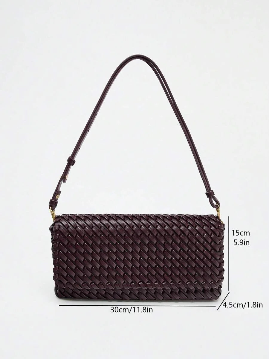 Spring New Arrival Womens Burgundy Flap Crossbody Handbag With Woven Design