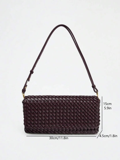 Spring New Arrival Womens Burgundy Flap Crossbody Handbag With Woven Design