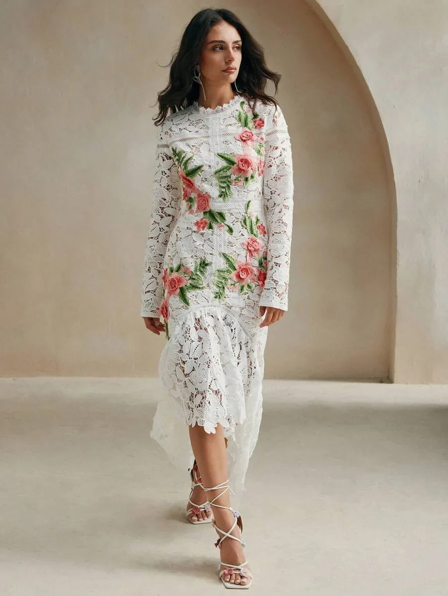 SpringAutumn Elegant Embroidered Floral Lace Mermaid Dress