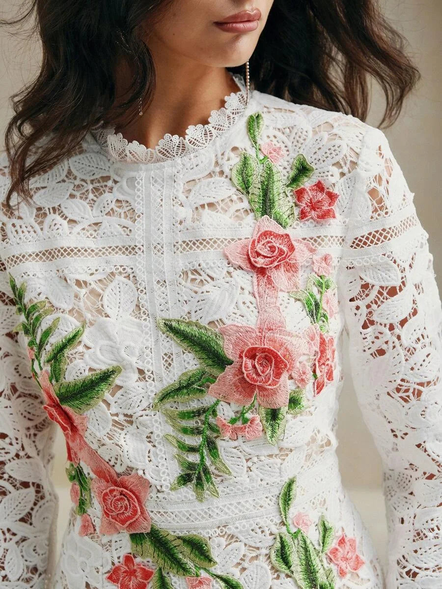 SpringAutumn Elegant Embroidered Floral Lace Mermaid Dress