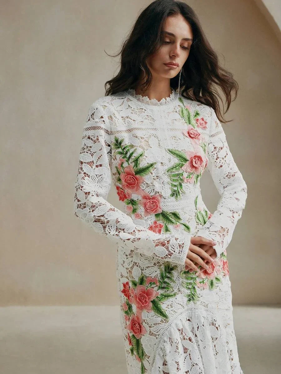 SpringAutumn Elegant Embroidered Floral Lace Mermaid Dress