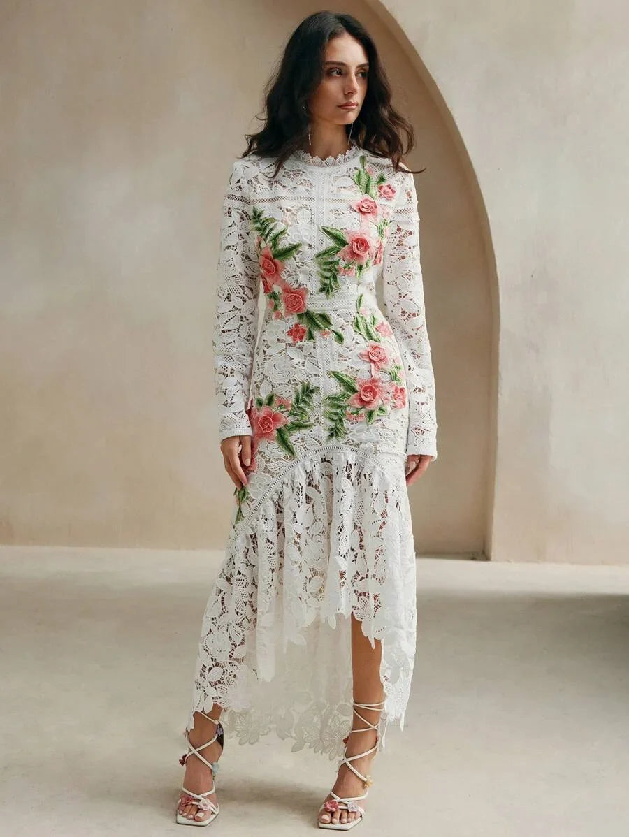 SpringAutumn Elegant Embroidered Floral Lace Mermaid Dress