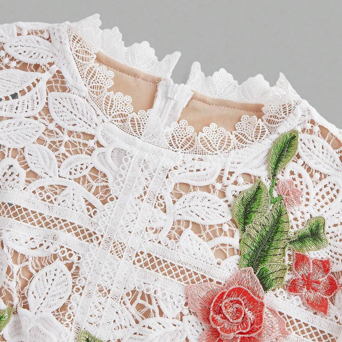 SpringAutumn Elegant Embroidered Floral Lace Mermaid Dress