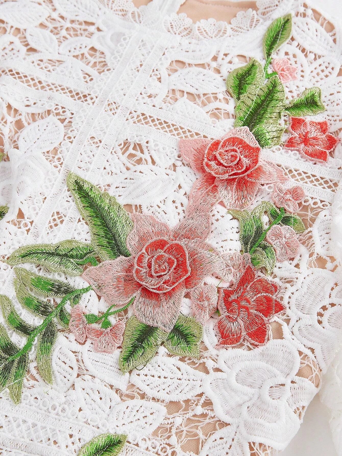 SpringAutumn Elegant Embroidered Floral Lace Mermaid Dress