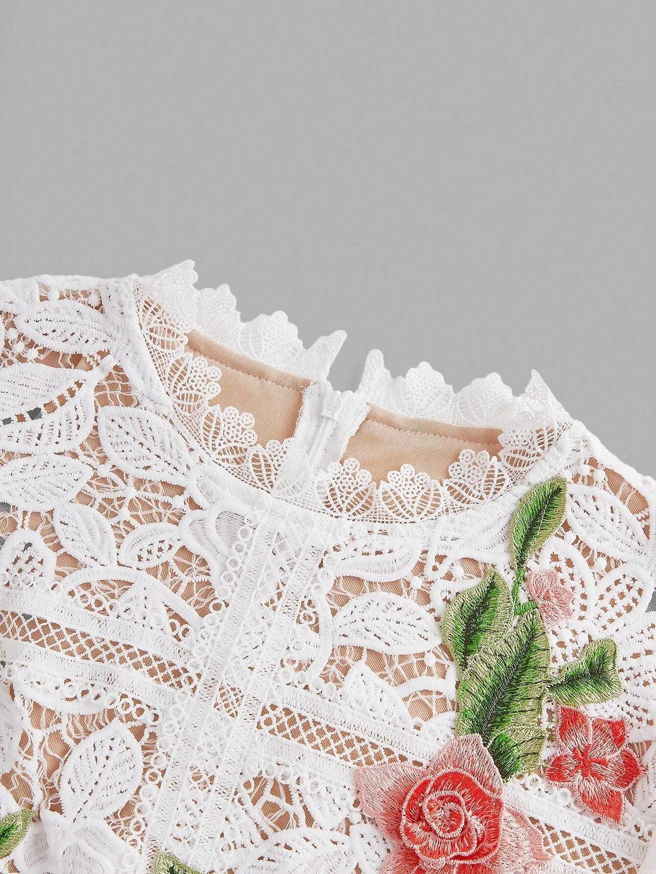 SpringAutumn Elegant Embroidered Floral Lace Mermaid Dress