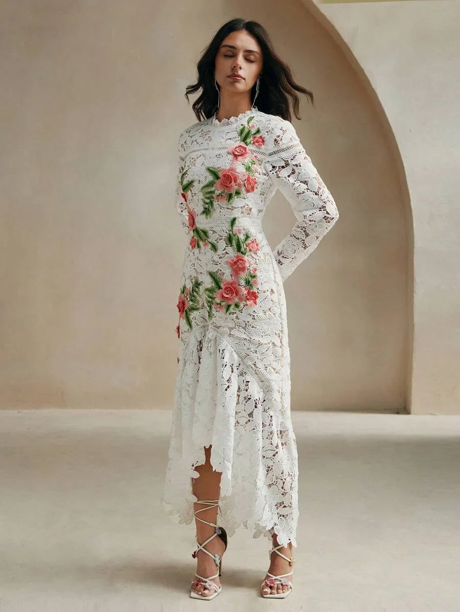 SpringAutumn Elegant Embroidered Floral Lace Mermaid Dress