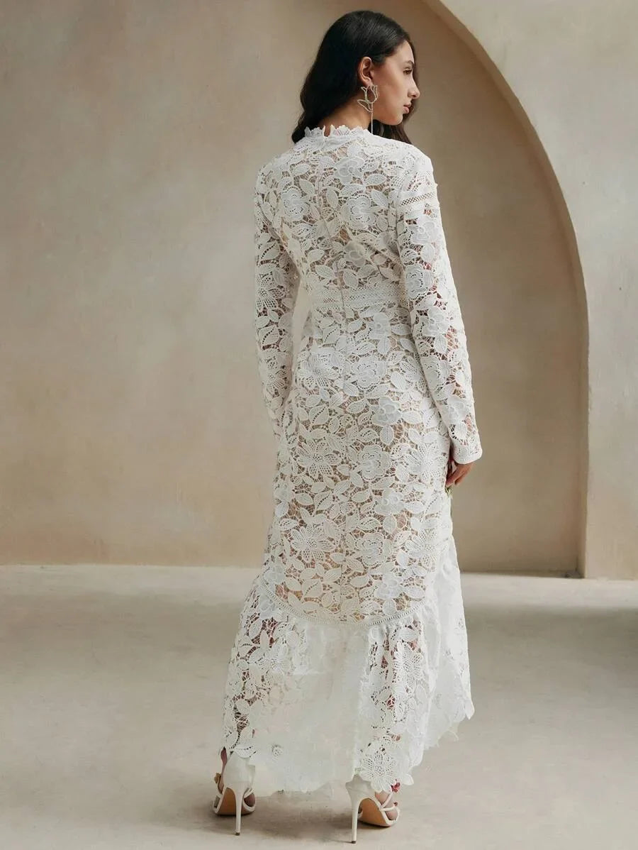 SpringAutumn Elegant Embroidered Floral Lace Mermaid Dress