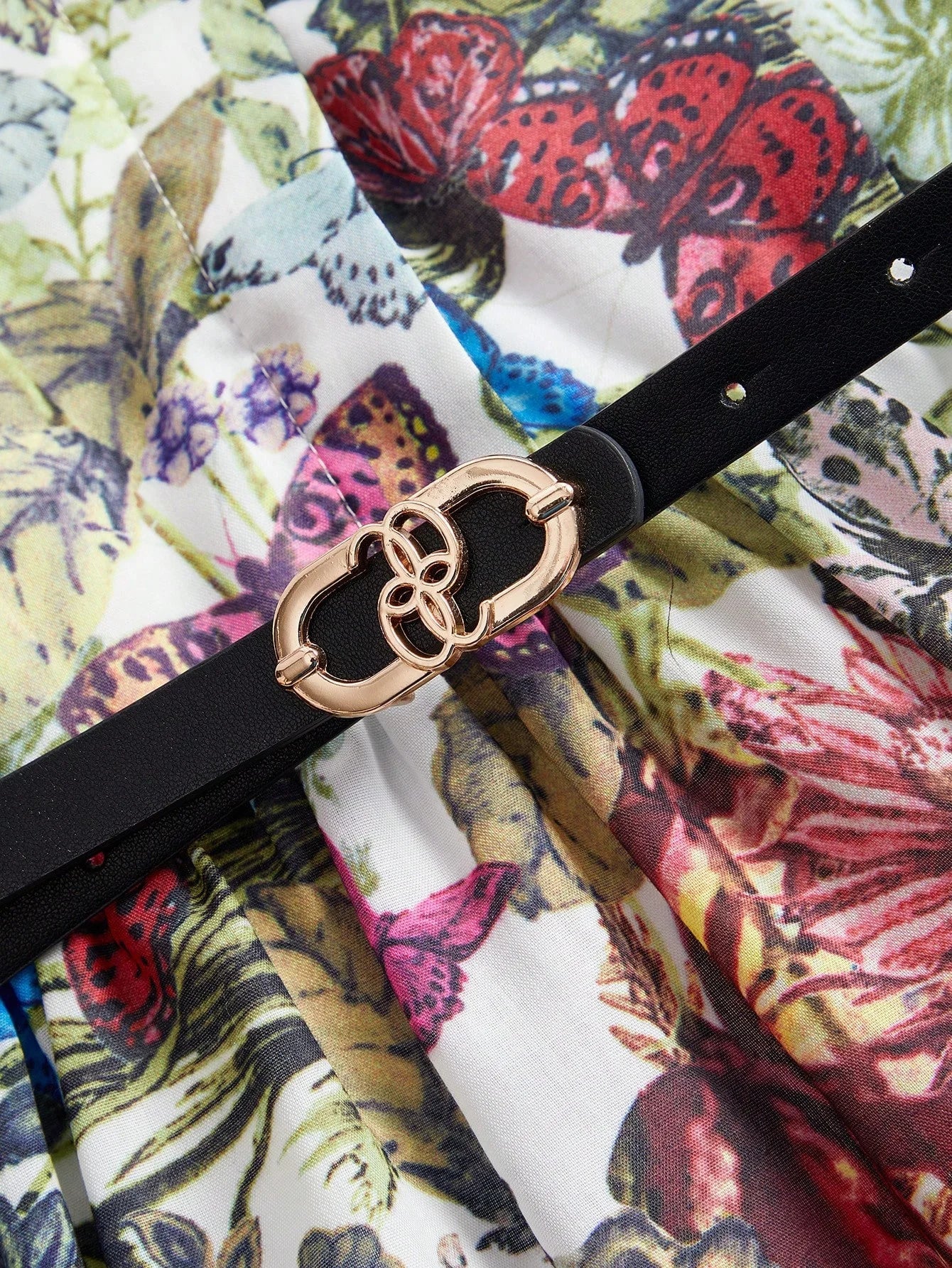 SpringSummer Dopamine Color Butterfly amp Floral Print Stand Collar Long Shirt Dress With Belt