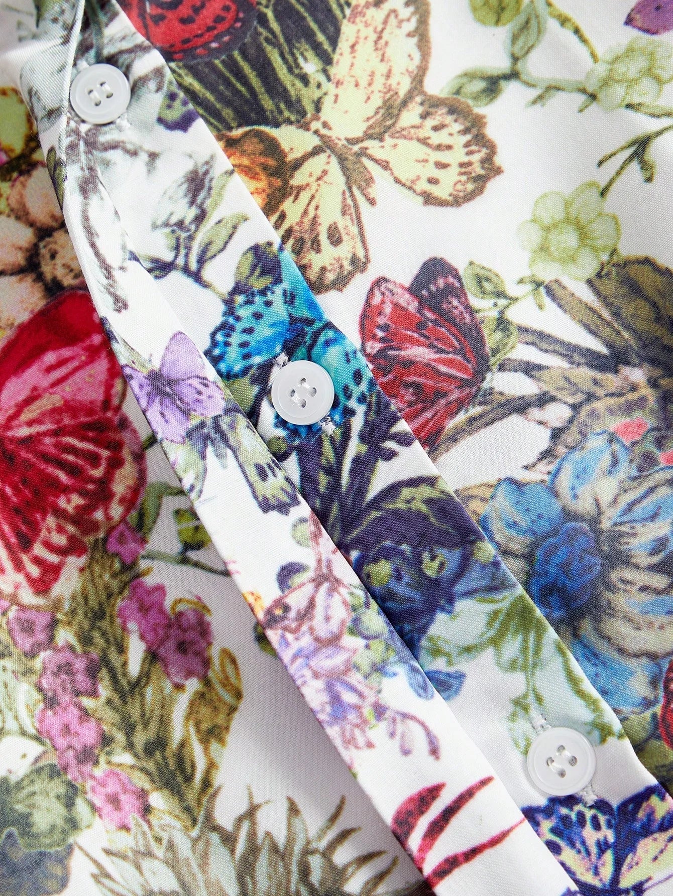 SpringSummer Dopamine Color Butterfly amp Floral Print Stand Collar Long Shirt Dress With Belt