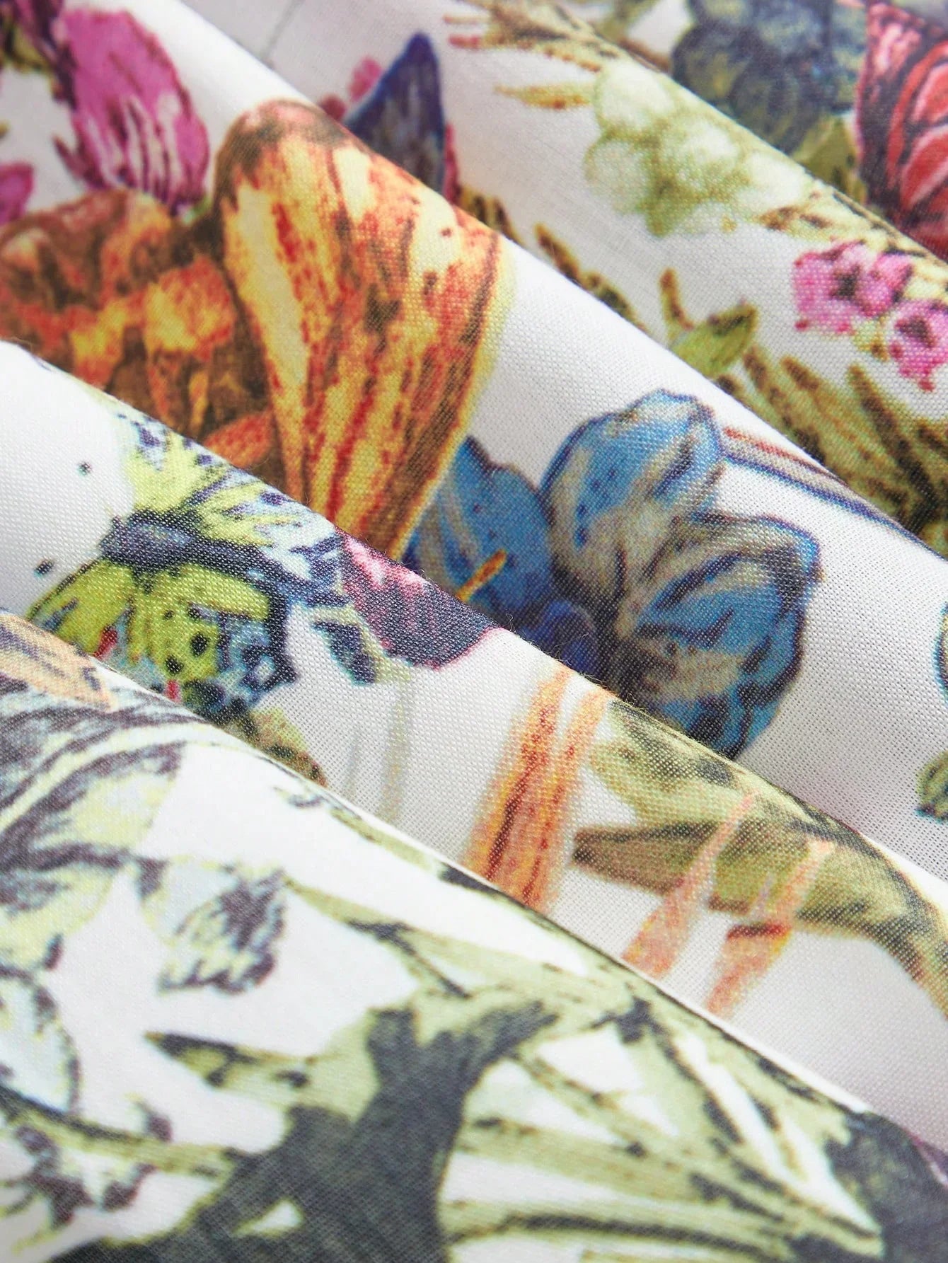 SpringSummer Dopamine Color Butterfly amp Floral Print Stand Collar Long Shirt Dress With Belt