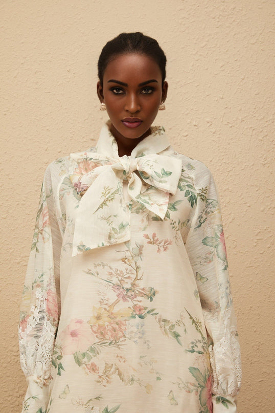 Stefania Neutrals Floral Lace Mini Dress