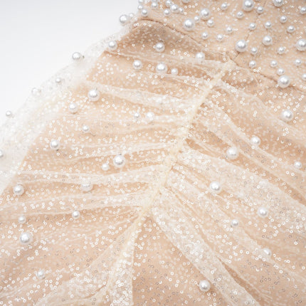 Stefania Neutrals Maxi Dress with Sequin and Faux-Pearl Embellishments