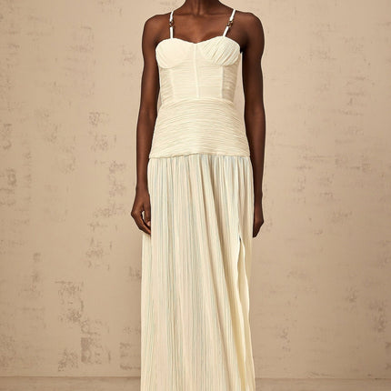 Stefania Neutrals Sweetheart Neck Maxi Dress Terylene Fiber