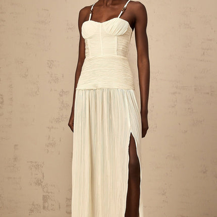 Stefania Neutrals Sweetheart Neck Maxi Dress