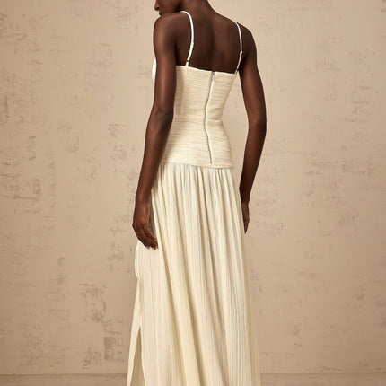 Stefania Neutrals Sweetheart Neck Maxi Dress in American English