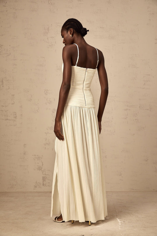 Stefania Neutrals Sweetheart Neck Maxi Dress in American English