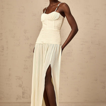 Stefania Sweetheart Neck Maxi Dress in Neutrals