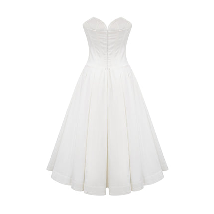 Stefania White Midi Dress with Off-the-Shoulder Design and Corset Bodice