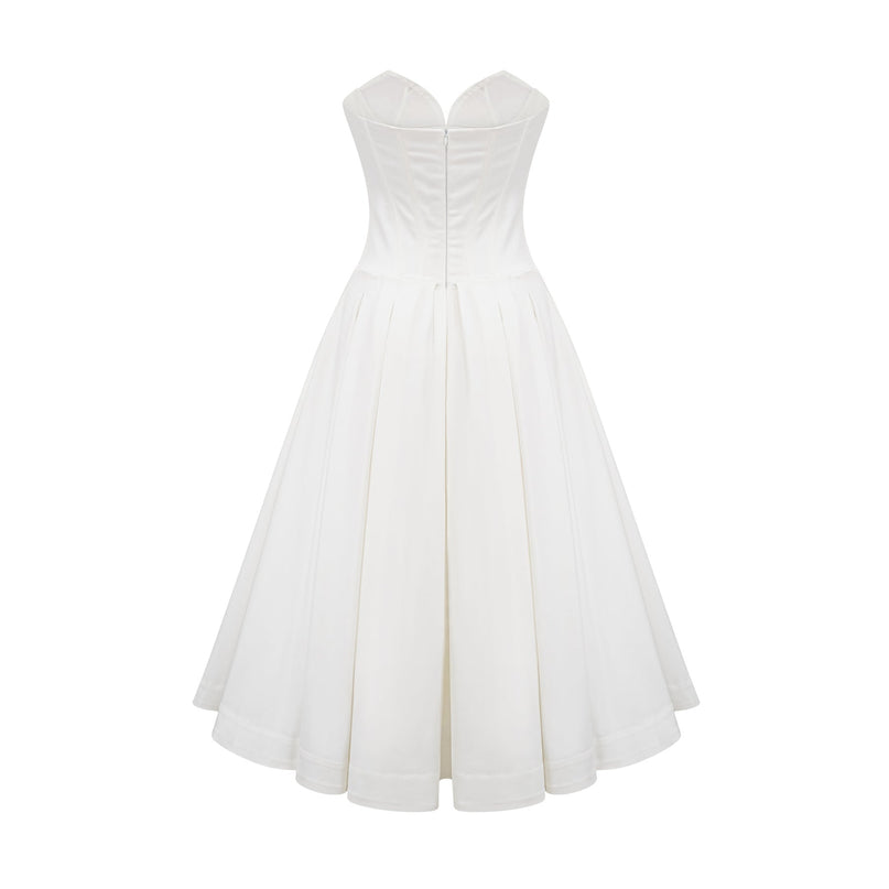 Stefania White Midi Dress with Off-the-Shoulder Design and Corset Bodice