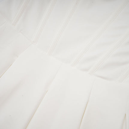 Stefania White Midi Dress with Corset Bodice and Pleated Detailing