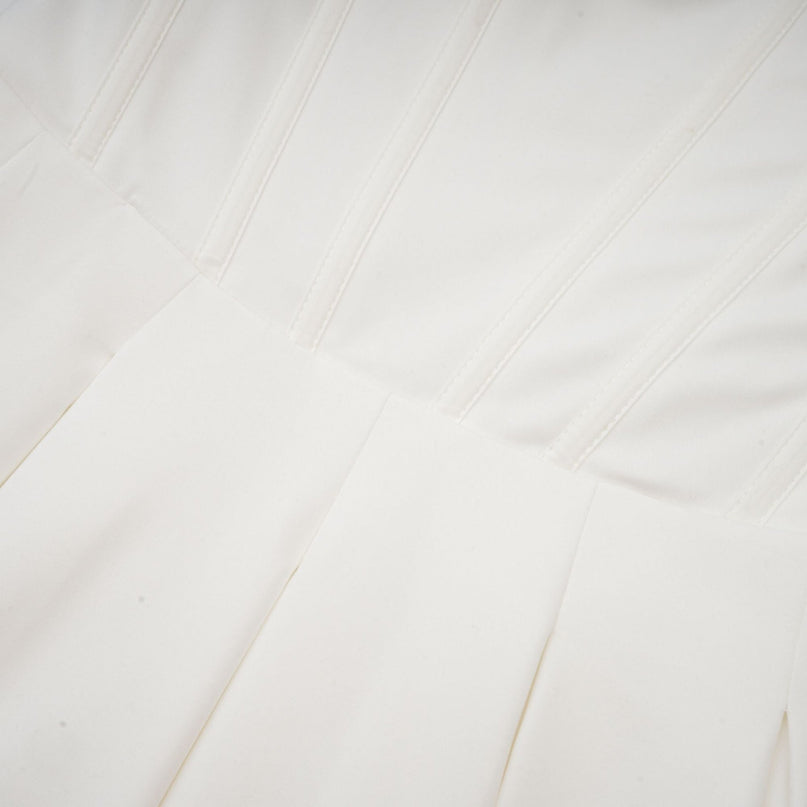 Stefania White Midi Dress with Corset Bodice and Pleated Detailing