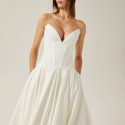 Stefania White Midi Dress with Off-the-Shoulder Design and Corset Bodice