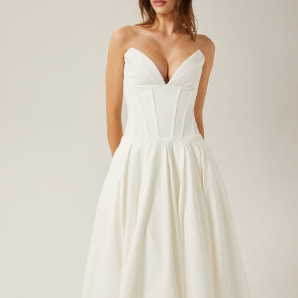 Stefania White Midi Dress with Off-the-Shoulder Design and Corset Bodice