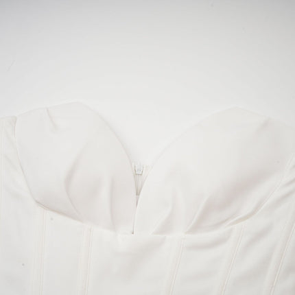 Stefania White Midi Dress Corset Bodice Pleated Detailing V-Neckline Sleeveless Zip Fastening