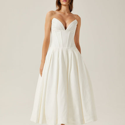Stefania White Midi Dress with Off-the-Shoulder Design and Corset Bodice