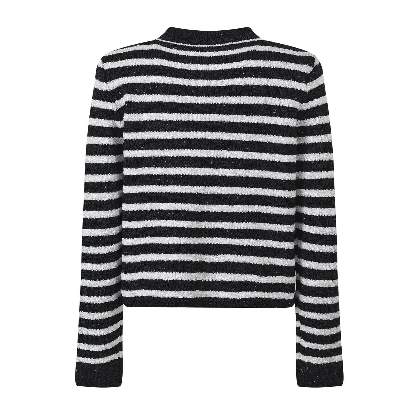 Striped Knit Cardigan with Gold - Tone Buttons - Black