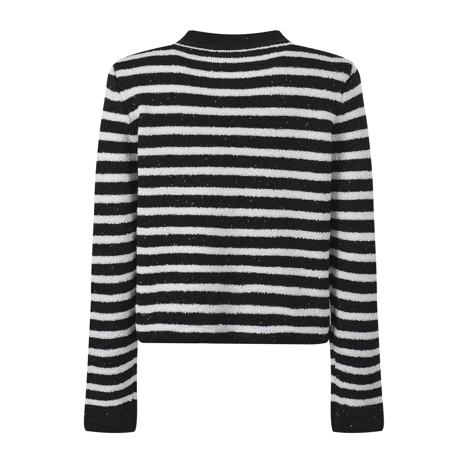 Striped Knit Cardigan with Gold - Tone Buttons - Black
