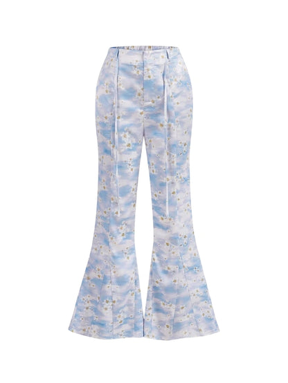 Summer Floral Printed Flare Pants For Women