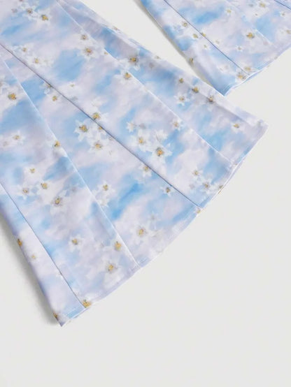 Summer Floral Printed Flare Pants For Women